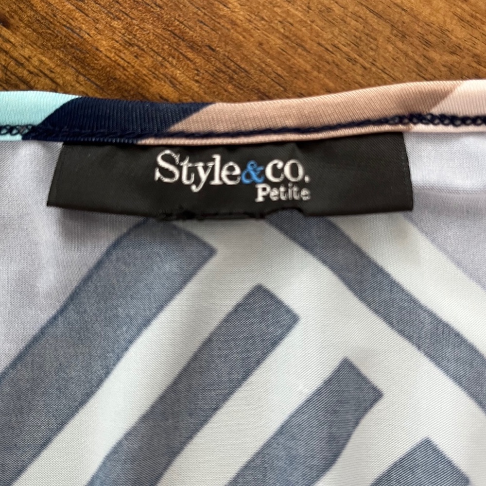 Style & Co. Petite Top Shirt Mixed Print Multi Color Braided Ruched Abst… - Picture 7 of 13